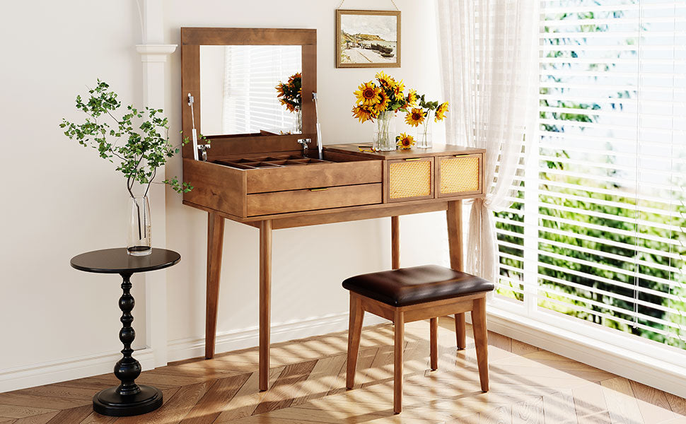 43.3 Inches, Classic Wooden Makeup Vanity Set