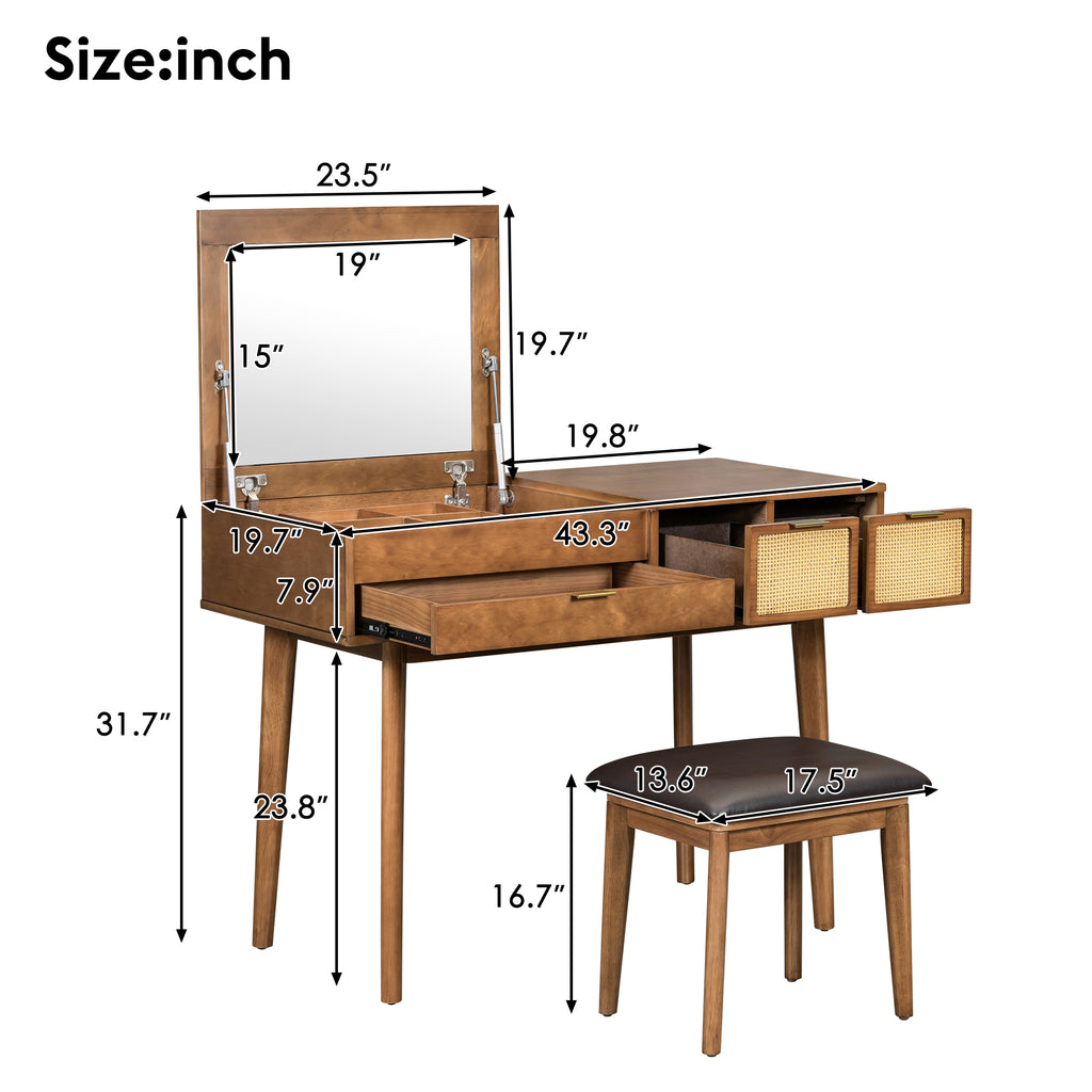 43.3 Inches, Classic Wooden Makeup Vanity Set